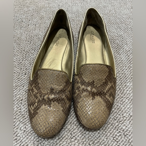 COACH Carrie Animal Snake Print Leather Loafer Flat Shoe Gold Metallic Lizard 7 - Picture 9 of 9